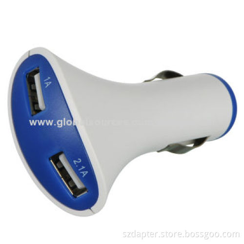 2.1A 2 Ports Car Charger with LED Power Light Indication and 2,100mAh Capacity